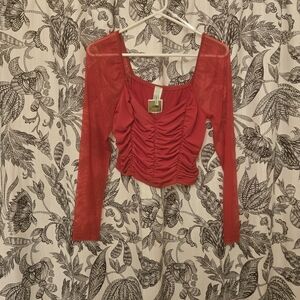 Elegant Red Ruched Women's Top